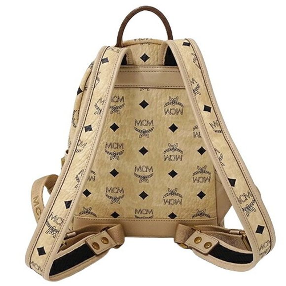 MCM Bag Women's Backpack Visetos Side Studs Coated Canvas Beige - Picture 2 of 10